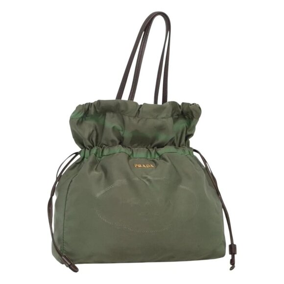 PRADA Tote Bag Nylon Green Gold Auth 128736 - Picture 1 of 16